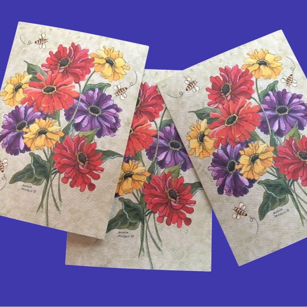 zinnias and bees notecards 20 pack made in the USA